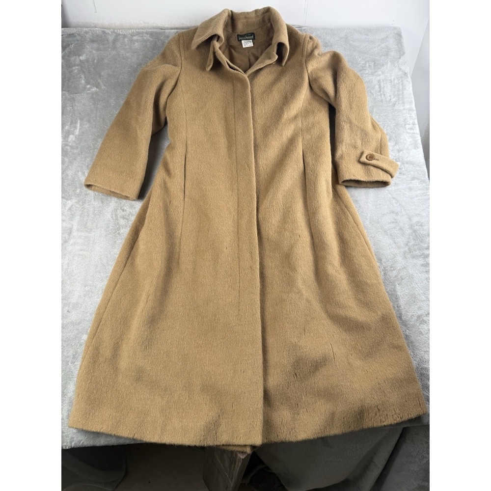 Harve Benard Petites 10P Camel Wool Alpaca Long Coat Belted Hidden Button